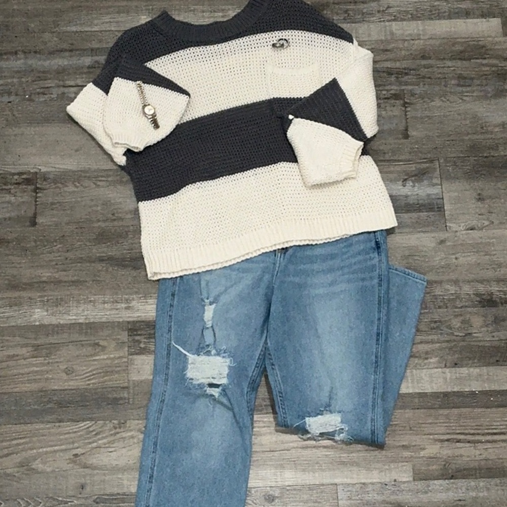 Striped Knit Sweater - Black and Cream